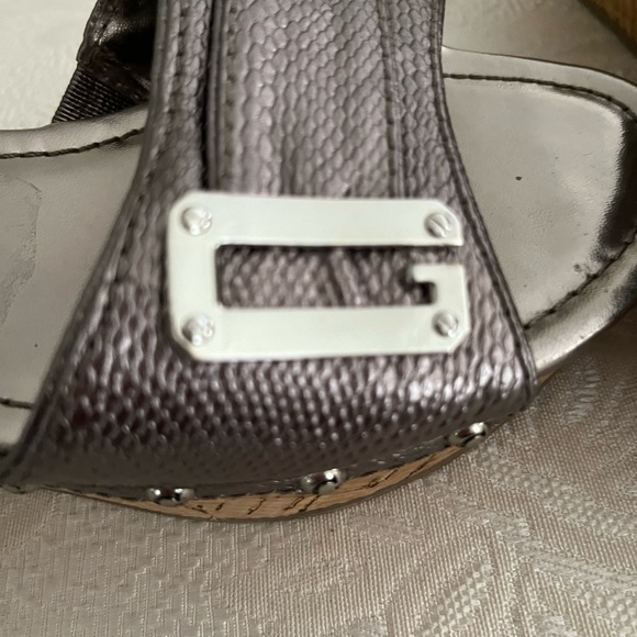 Guess Silver edgy wedge mules with silver metal grommets and buckle. NWOT - Picture 4 of 8